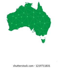Map Australia from the contours network Green, luminous space stars of vector illustration