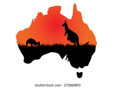 a map of Australia with a couple of kangaroos