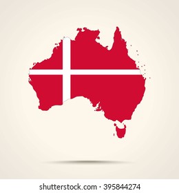 Map of Australia in Denmark flag colors