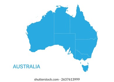 Map of Australia detailed boundaries of administrative divisions isolated on white background