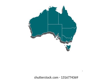 Map of australia. Detailed vector map with counties, regions, province, states. Blue shape/contour map of australia.High Detailed Blue Map of Australia isolated on white background. - Vector