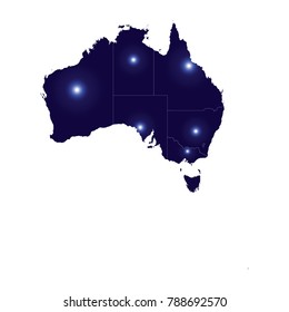 Map of australia. Detailed vector map with counties, regions, province, states. Blue shape/contour map of australia.High Detailed Blue Map of Australia isolated on white background.