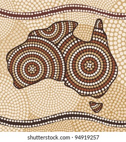 Map of Australia drawn in the Aboriginal abstract style