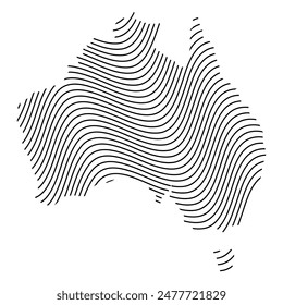 Map of Australia with a dynamic waves.  Waves Australia map with lines on white background.  Global social network.  Gray futuristic background with dynamic waves. EPS10