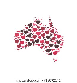 map of australia filled with hearts of different sizes and colors