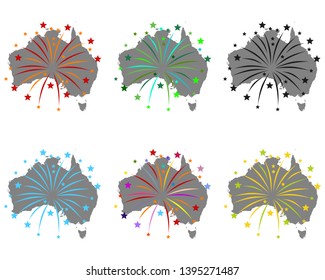 Map of Australia with fireworks