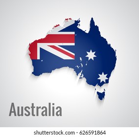 Map of Australia with flag. Abstract vector paper map