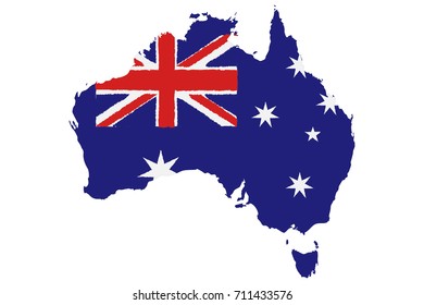 Map of Australia with Flag. Hand Painted with Brush. Vector Illustration.