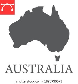 Map Of Australia Glyph Icon, Country And Geography, Australia Map Sign Vector Graphics, Editable Stroke Solid Icon, Eps 10