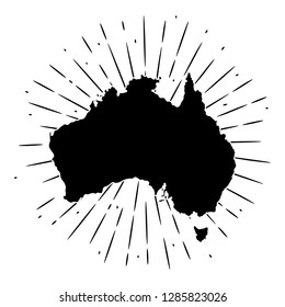 Map of Australia. Hand drawn vector illustration with a map of the Australia and divergent rays. Used for poster, banner, web, t-shirt print, bag print, badges, flyer, logo design and more. 