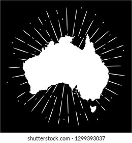 Map of Australia. Hand drawn vector illustration with a map of the Australia and divergent rays. Used for poster, banner, web, t-shirt print, bag print, badges, flyer, logo design and more. 