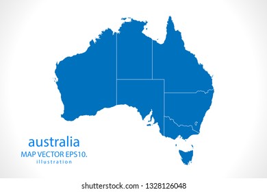 Map of Australia - High detailed blue map on white background. Abstract design vector illustration 