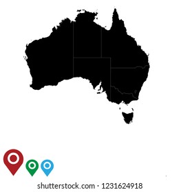 Map of Australia, High Detailed  Map of Australia isolated on white background.Vector illustration eps 10