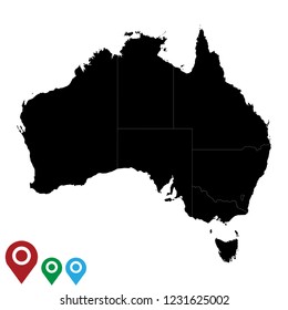 Map of Australia, High Detailed  Map of Australia isolated on white background.Vector illustration eps 10