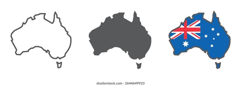 Map of Australia icon collection, country and geography, Australia map sign vector set graphics, editable stroke linear icon, eps 10