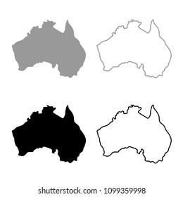 Map of Australia icon set grey black color outline