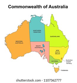Map of Australia with internal regional boundaries, vector illustration