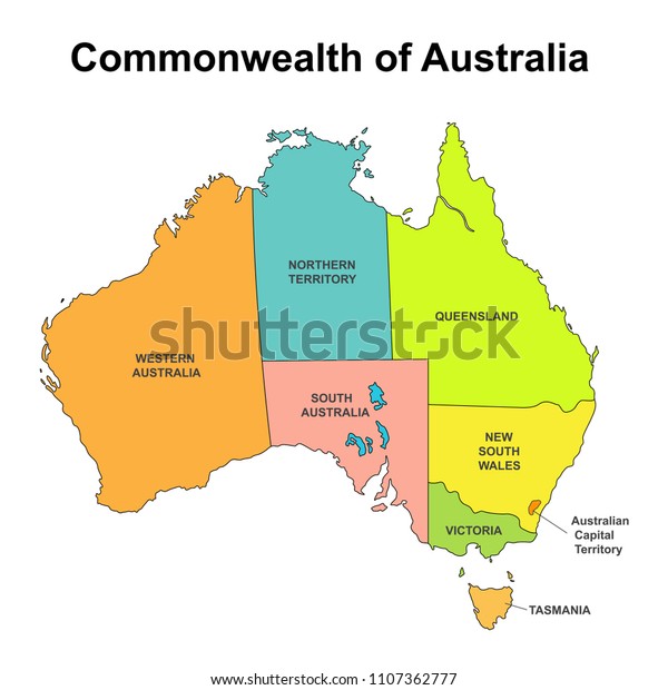 Map Australia Internal Regional Boundaries Vector Stock Vector Royalty Free 1107362777