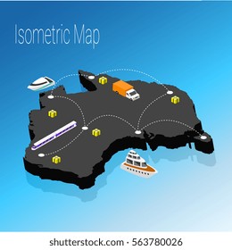 Map australia isometric concept. 3d flat illustration of Map australia.