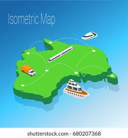 Map australia isometric concept. 3d flat illustration of Map australia.