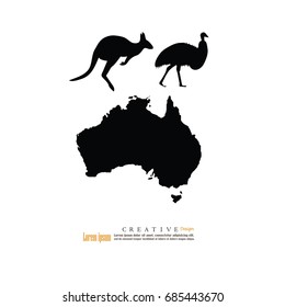 map of australia with kangaroo and emu.vector illustration.