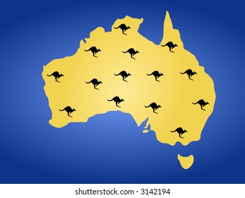 Map of Australia and kangaroos