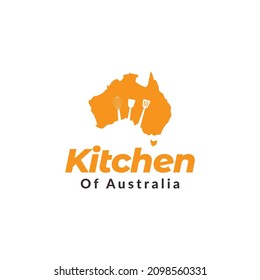 mapa australia con símbolo del logo de cocina icono vector gráfico ilustración idea creativa