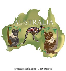 Map of Australia Koala kangaroo