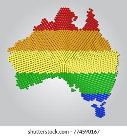 Map of Australia in LGBT flag colors stylized design. Same sex marriage in australia conceptual illustration