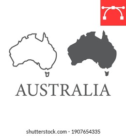 Map of Australia line and glyph icon, country and geography, australia map sign vector graphics, editable stroke linear icon, eps 10