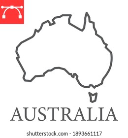 Map of Australia line icon, country and geography, australia map sign vector graphics, editable stroke linear icon, eps 10