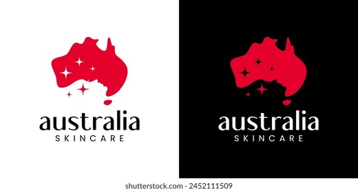 Karte von Australien Logo Design Vorlage mit Gesicht Beauty Spa oder Hautpflege Logo Design Grafik Vektorgrafik. Symbol, Symbol, kreativ.