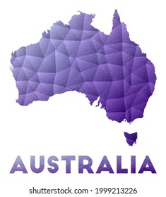 Map of Australia. Low poly illustration of the country. Purple geometric design. Polygonal vector illustration.