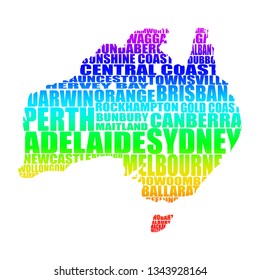 Map of Australia made from cities list. Multicolor gradient