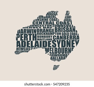 Map of Australia made from cities list. Vector illustration