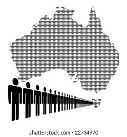 Map Of Australia Made Of People With Line Of Men