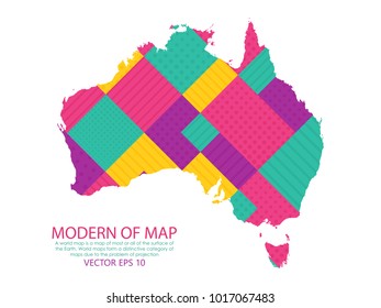 Map of Australia - Modern Geometric dots and lines background, colorful carving art - blue, yellow and violet. Vector illustration eps 10.