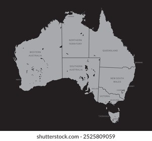 Mapa da Austrália em Mono cor cinza no fundo preto, ilustração vetorial isolado, eps