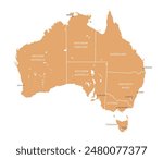 Map of Australia in Mono Color Light Brown, vector illustration isolated on white background, eps