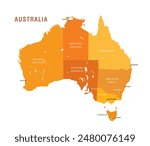 Map of Australia monotone color separation by region, vector illustration isolated on white background.eps