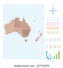 Map Of Australia And New Zealand Isolated.