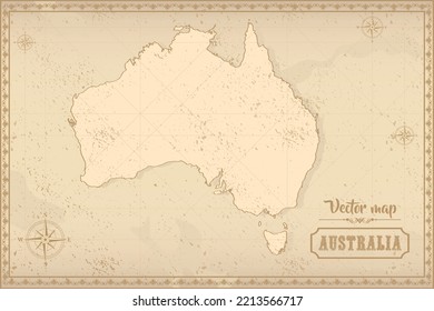 Map of Australia in the old style, brown graphics in retro fantasy style.