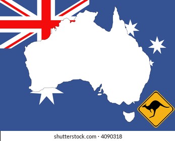 mapa de Australia sobre el fondo de la bandera australiana