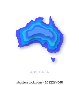 Map of Australia in paper cut style. Blue layered world.