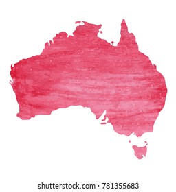 map of Australia with a pink paint texture with light pink spots. pink watercolor vector background.
