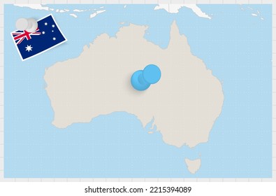 Mapa de Australia con un pin azul. Bandera enclavada de Australia, ilustración vectorial.