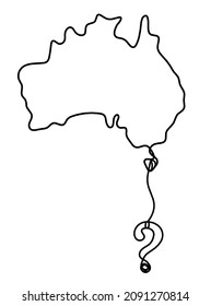 Map of Australia with question mark as line drawing on white background. Vector