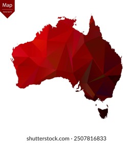 Mapa de Australia - Rojo Geométrico Rumpled Triangular, Diseño Poligonal. Ilustración vectorial eps 10.