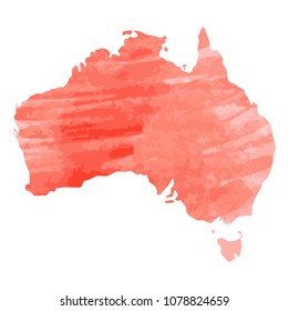 map of Australia with a red paint texture with light pink spots. red watercolor