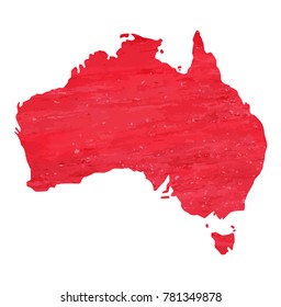 map of Australia with red and paint texture with pale red spots. red watercolor background.